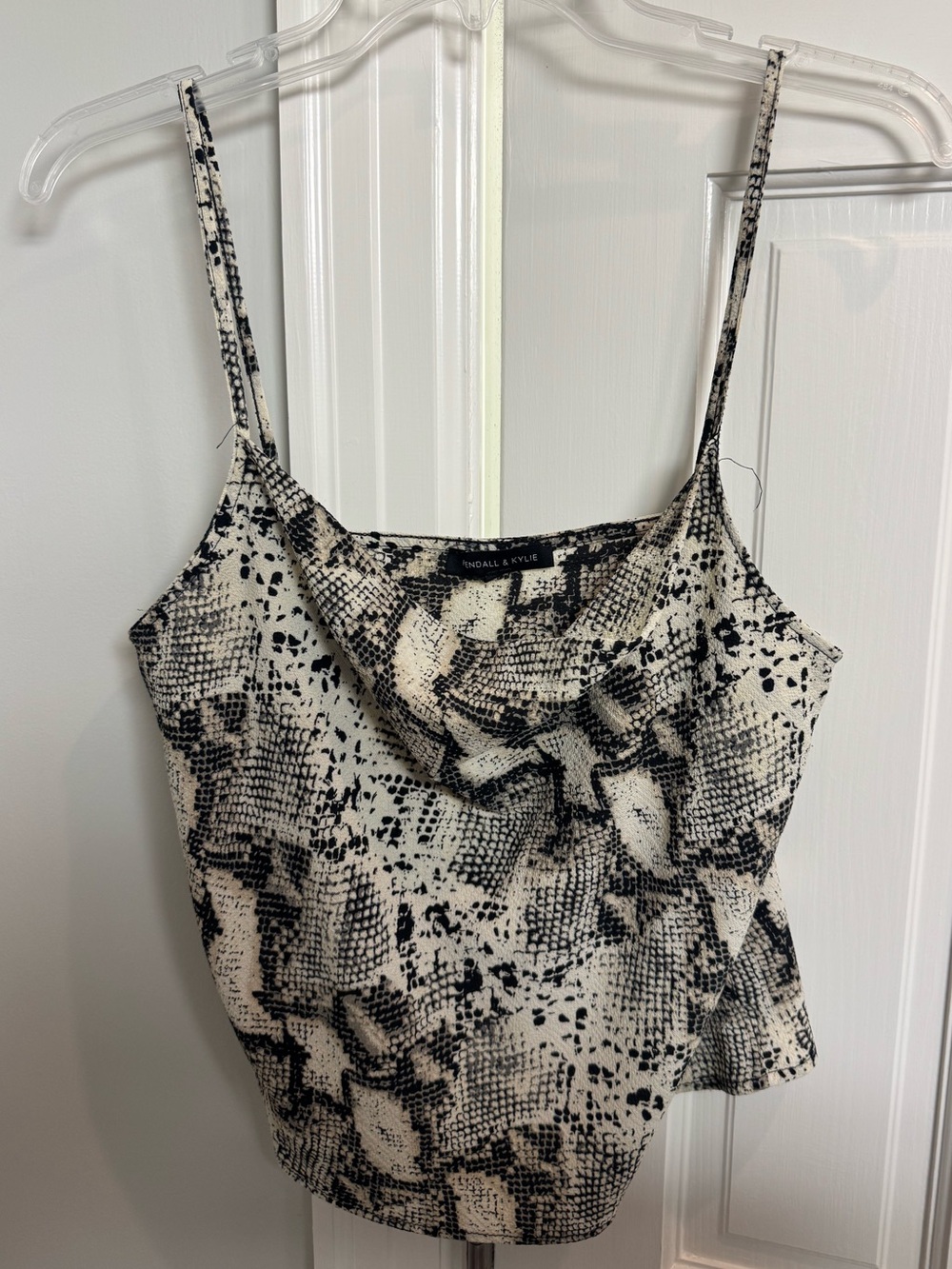 Kendall & Kylie Black and Cream Snake-Print Cowl Cami